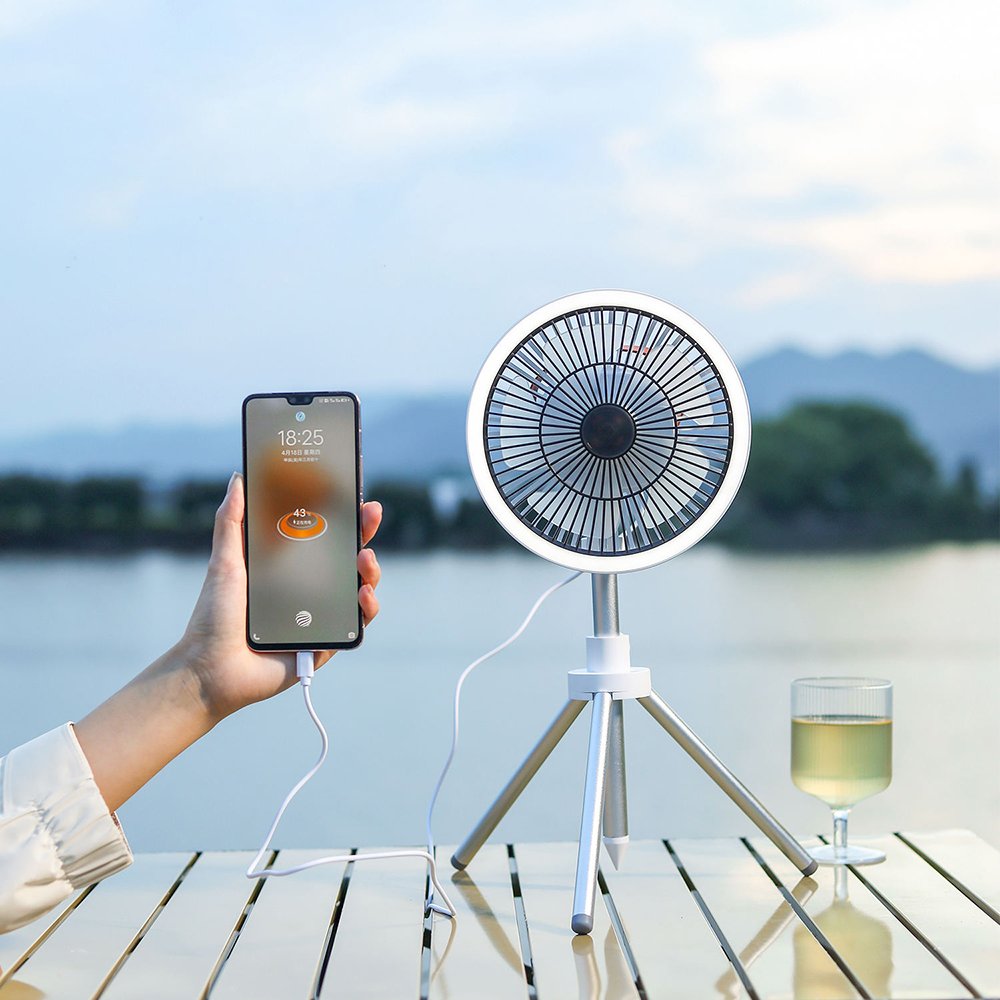 Led Light Tripod Stand Desktop Fan Portable Camping Fan USB Rechargeable Multifunctional Indoor Outdoor Camping Ceiling Fan