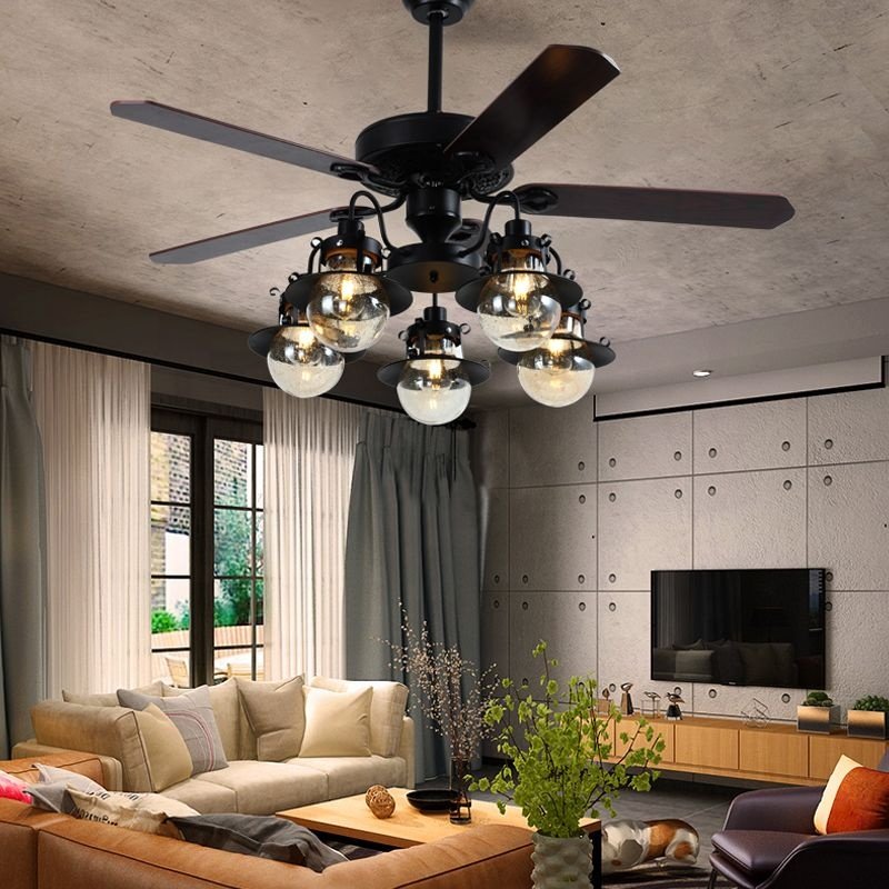 Creative retro design of 48-inch wooden blade ceiling fan light AC motor indoor and outdoor decorative fan light