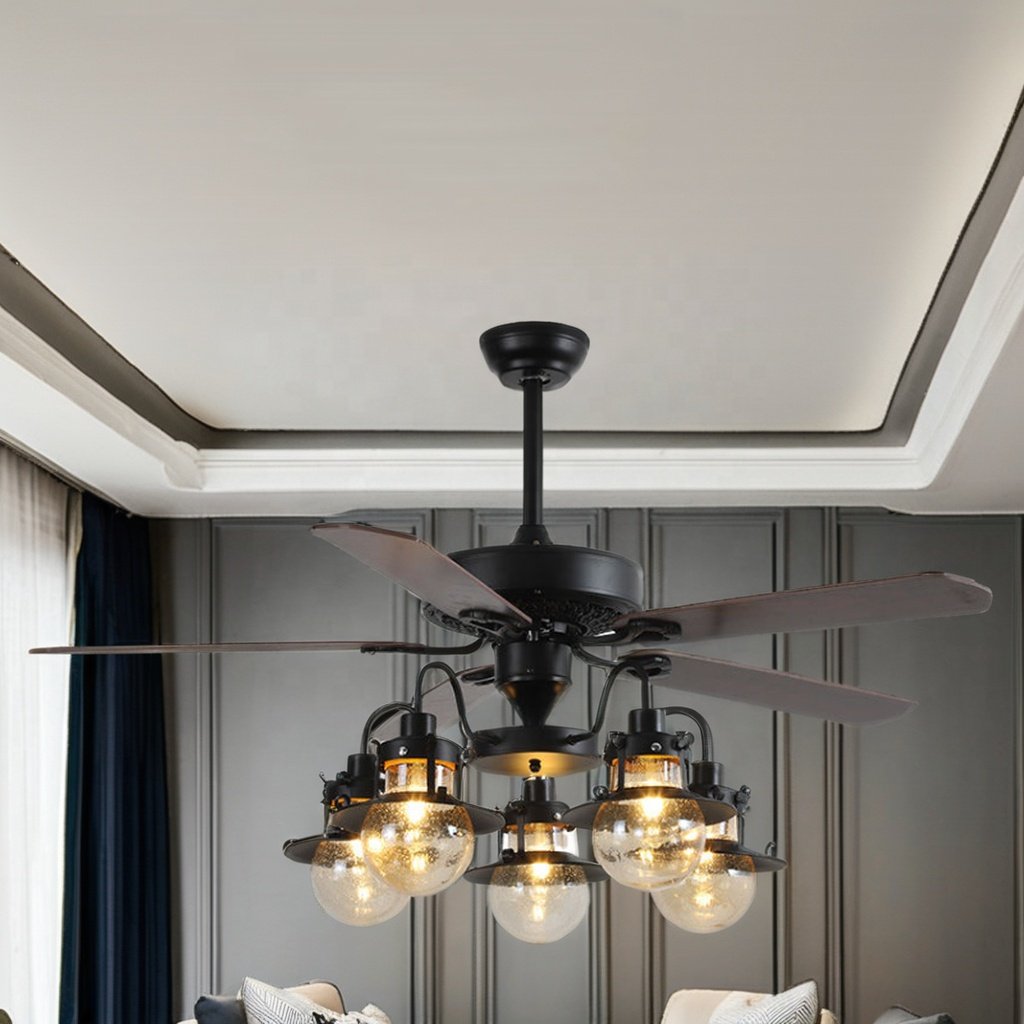 Creative retro design of 48-inch wooden blade ceiling fan light AC motor indoor and outdoor decorative fan light