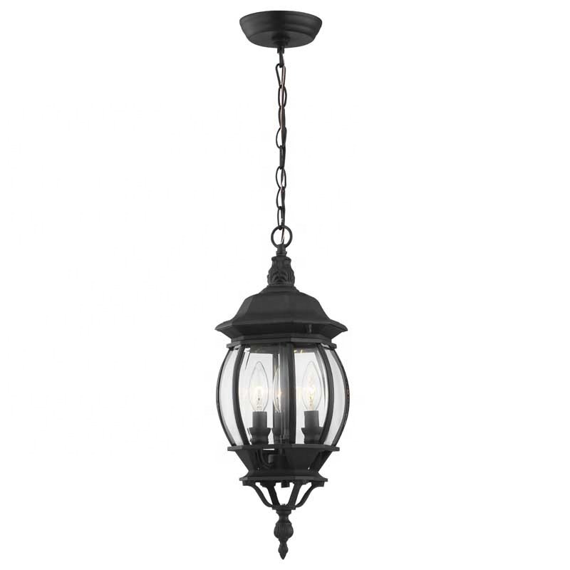 Exterior 3-light Outdoor pendant light All die cast aluminum Waterproof black finishes clear glass Hanging Lights Patio Porch