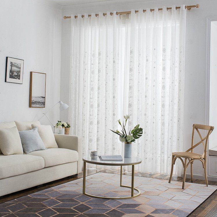 Natural Embroidered Sheer Curtains for Living Room Bedroom Elegant Yarn Curtains Embroidery White Voile Curtains Panel