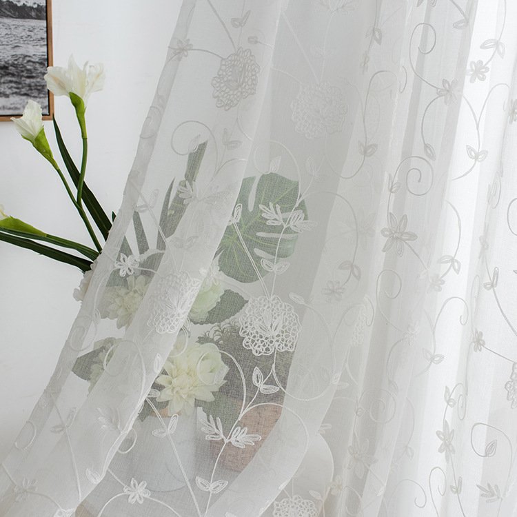 Natural Embroidered Sheer Curtains for Living Room Bedroom Elegant Yarn Curtains Embroidery White Voile Curtains Panel
