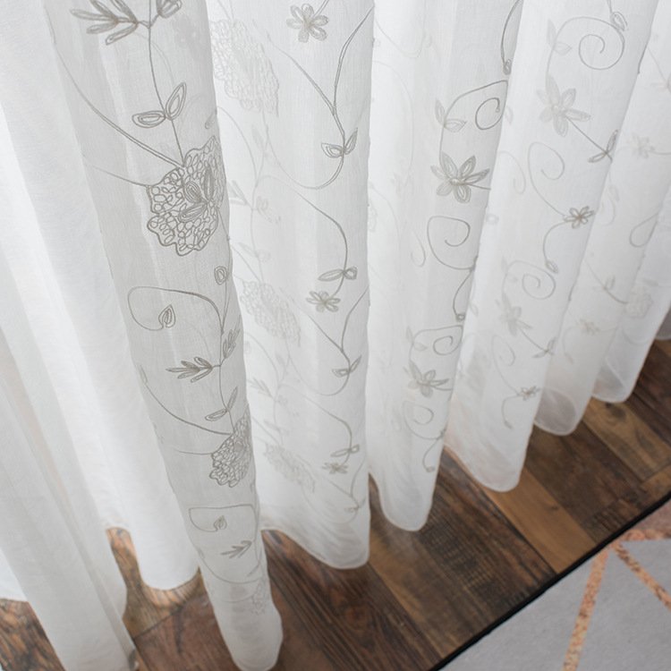 Natural Embroidered Sheer Curtains for Living Room Bedroom Elegant Yarn Curtains Embroidery White Voile Curtains Panel