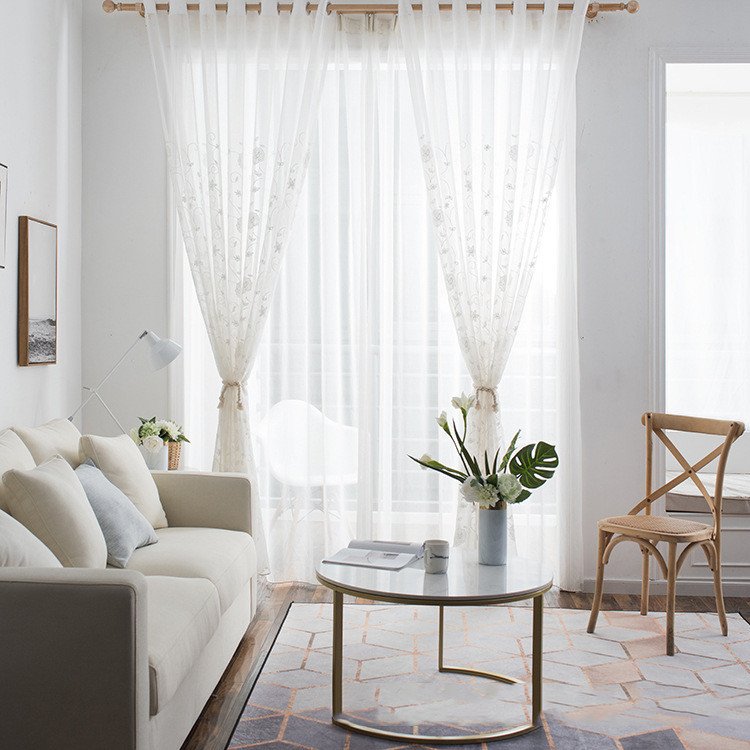 Natural Embroidered Sheer Curtains for Living Room Bedroom Elegant Yarn Curtains Embroidery White Voile Curtains Panel