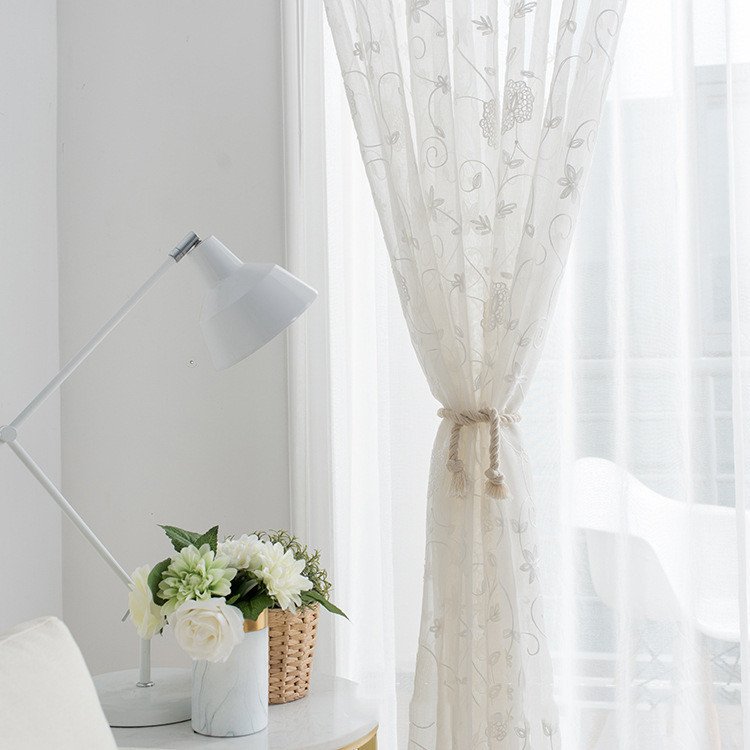 Natural Embroidered Sheer Curtains for Living Room Bedroom Elegant Yarn Curtains Embroidery White Voile Curtains Panel
