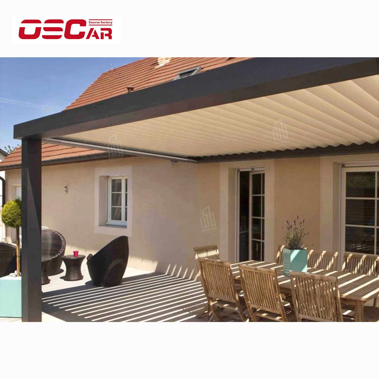 Diy Built Rainproof Wind Resistant Waterproof pergola aluminium outdoor retractable roof systems With Light