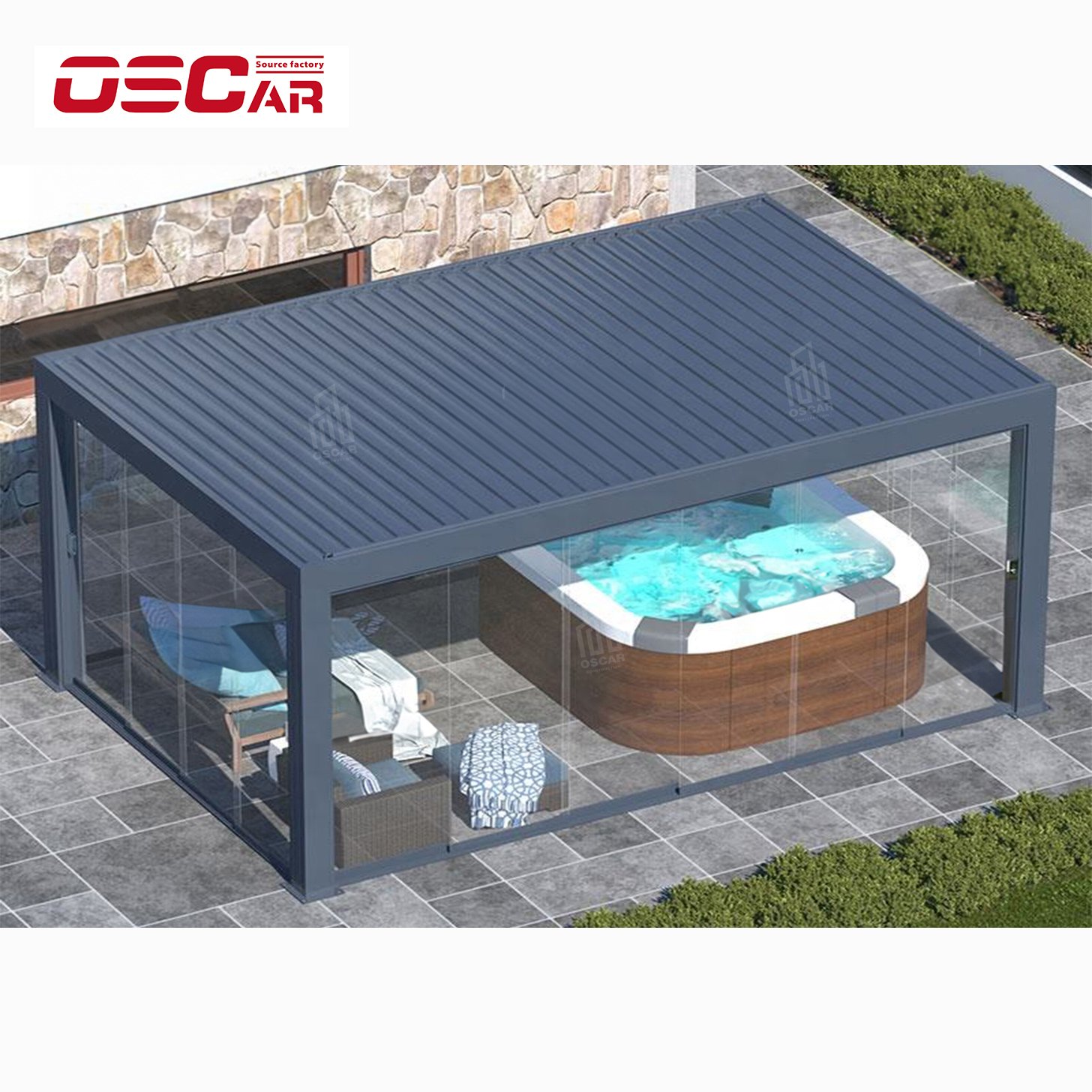 Diy Built Rainproof Wind Resistant Waterproof pergola aluminium outdoor retractable roof systems With Light