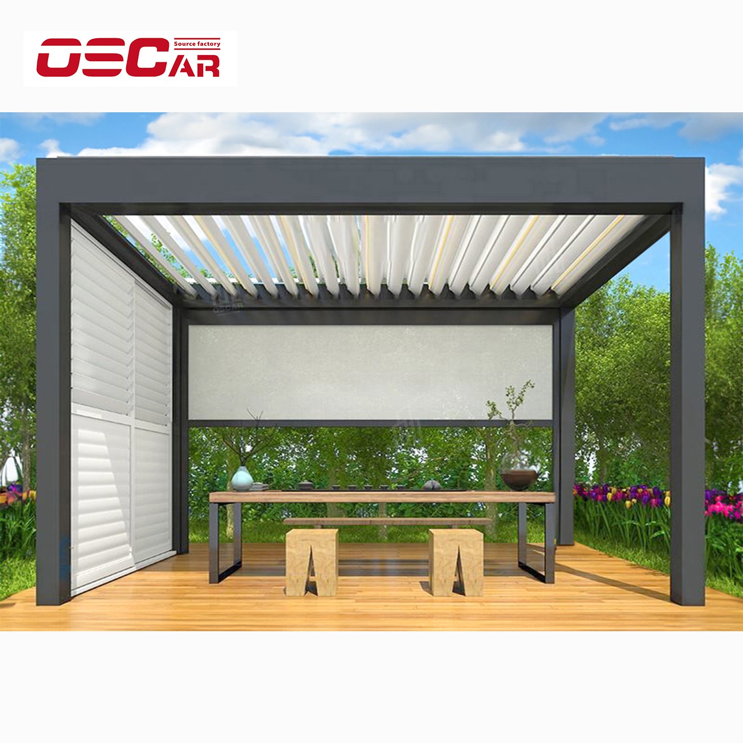 Diy Built Rainproof Wind Resistant Waterproof pergola aluminium outdoor retractable roof systems With Light