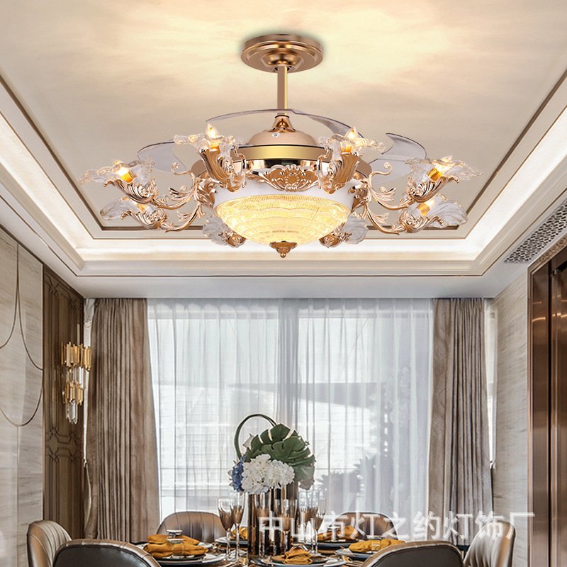 42" Crystal Invisible fan light Ceiling Fans Light with Remote Control 3 Color Changes LED Chandelier Fan lamp factory price