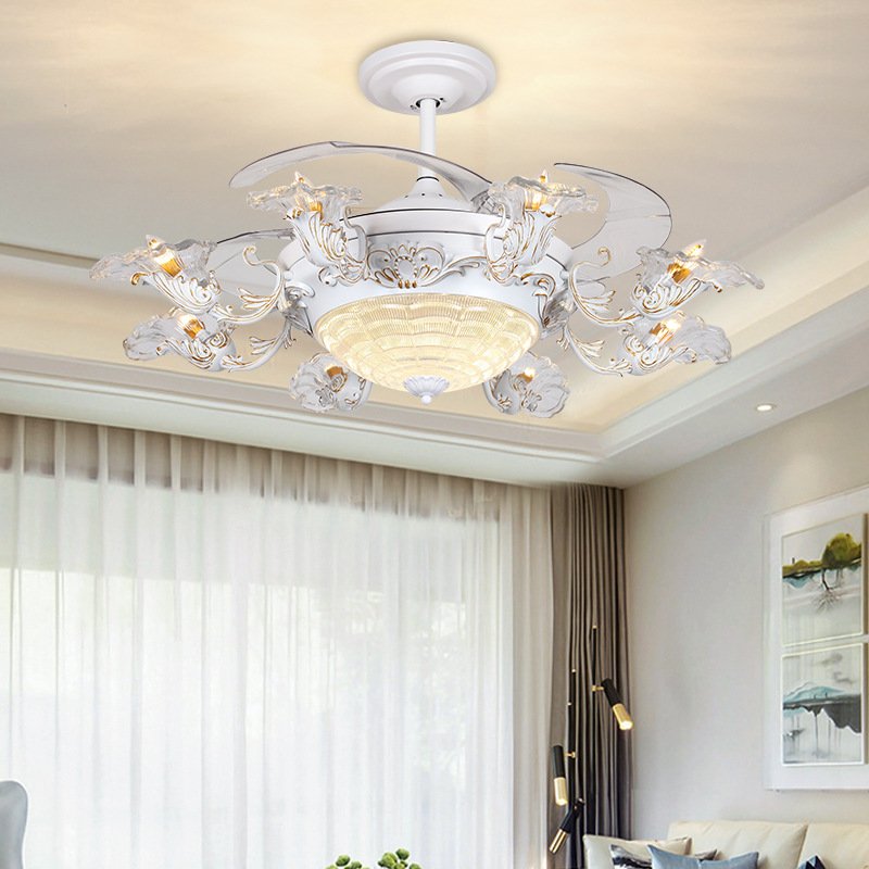 42" Crystal Invisible fan light Ceiling Fans Light with Remote Control 3 Color Changes LED Chandelier Fan lamp factory price