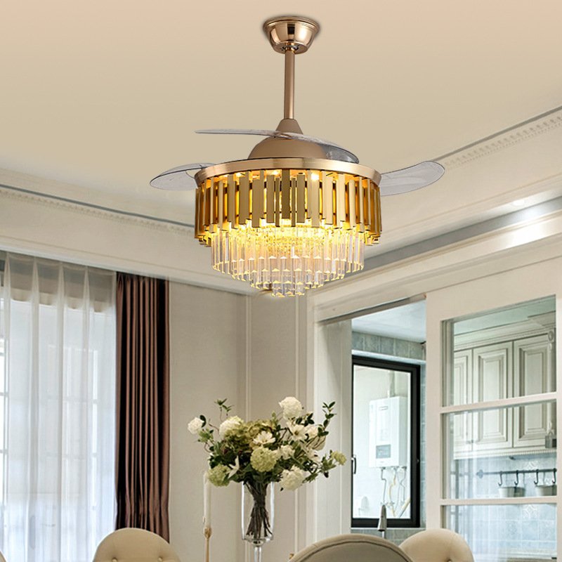 42" Crystal Invisible fan light Ceiling Fans Light with Remote Control 3 Color Changes LED Chandelier Fan lamp factory price