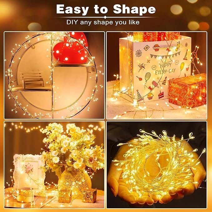 Garland Cluster Amber Led Micro Wire Copper Dewdrop Christmas Decorative Fairy String Lights for Decoration