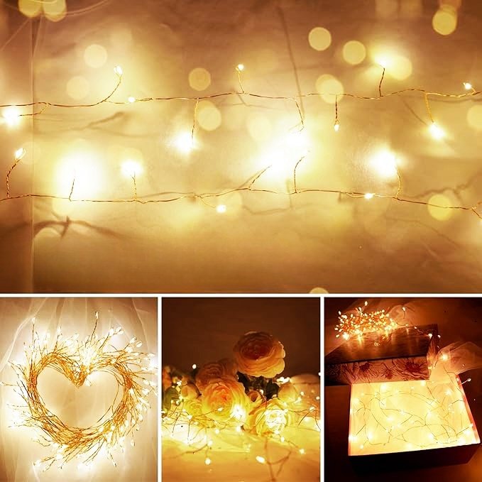 Garland Cluster Amber Led Micro Wire Copper Dewdrop Christmas Decorative Fairy String Lights for Decoration
