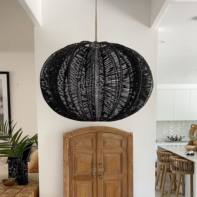 Cream Wicker Rattan Basket Style Hand Woven Seagrass Dome Hanging Chandelier Paper Rope Pendant Light