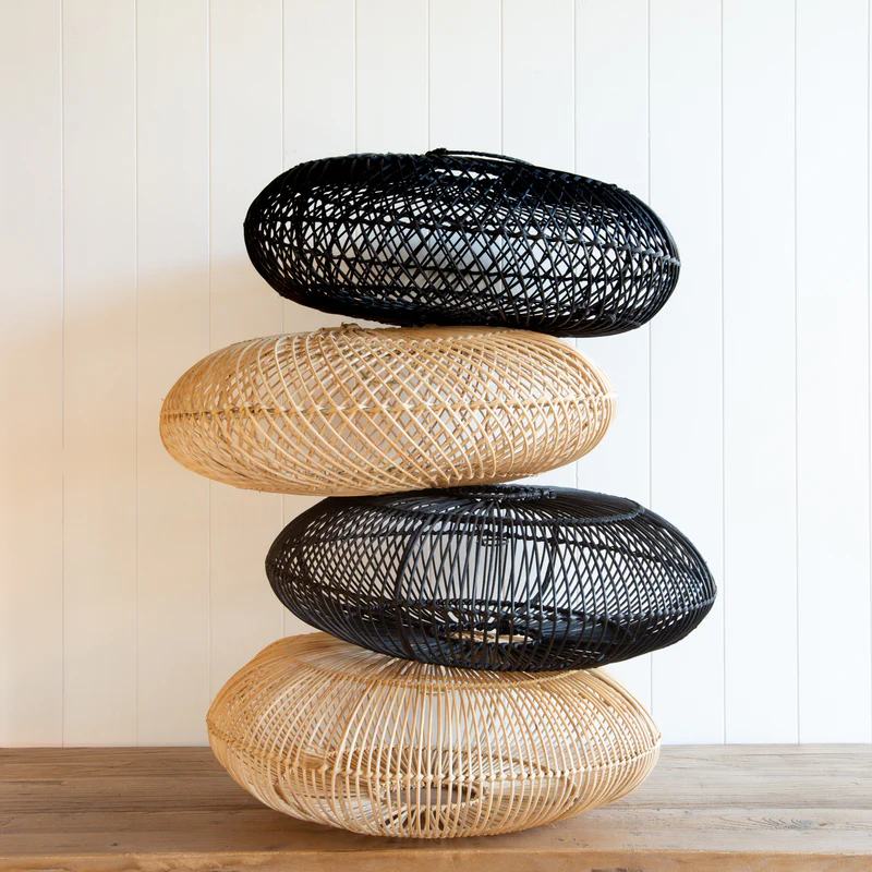 Cream Wicker Rattan Basket Style Hand Woven Seagrass Dome Hanging Chandelier Paper Rope Pendant Light