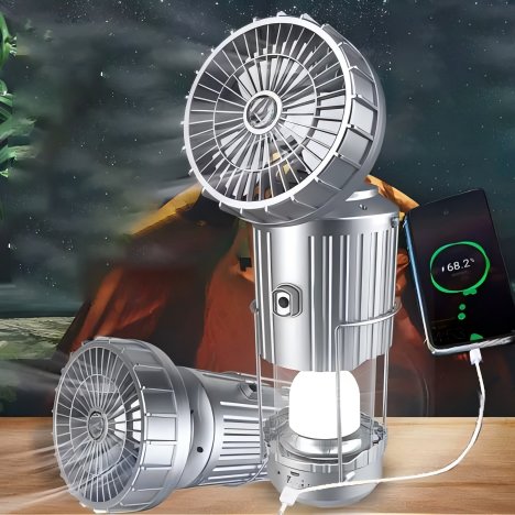 Portable Solar Fan with Light Foldable Outdoor 2 in 1 Fan Light with USB