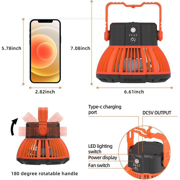 Outdoor Camping Remote Control Small Fan With Lamp Tent Wall Hanging Rechargeable Hanging Wireless Ceiling Fan Usb Portable