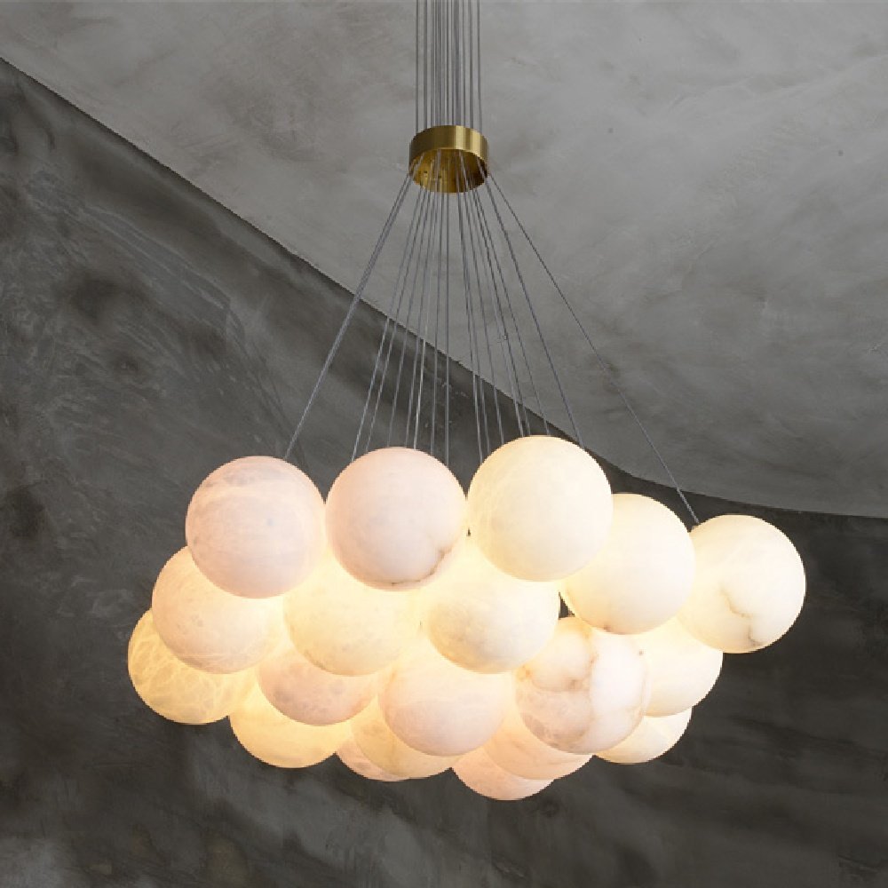 Custom Round Alabaster Ball Stairs Decorative Chandelier Natural Marble Led Chandelier Lighting