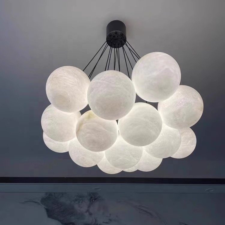 Custom Round Alabaster Ball Stairs Decorative Chandelier Natural Marble Led Chandelier Lighting
