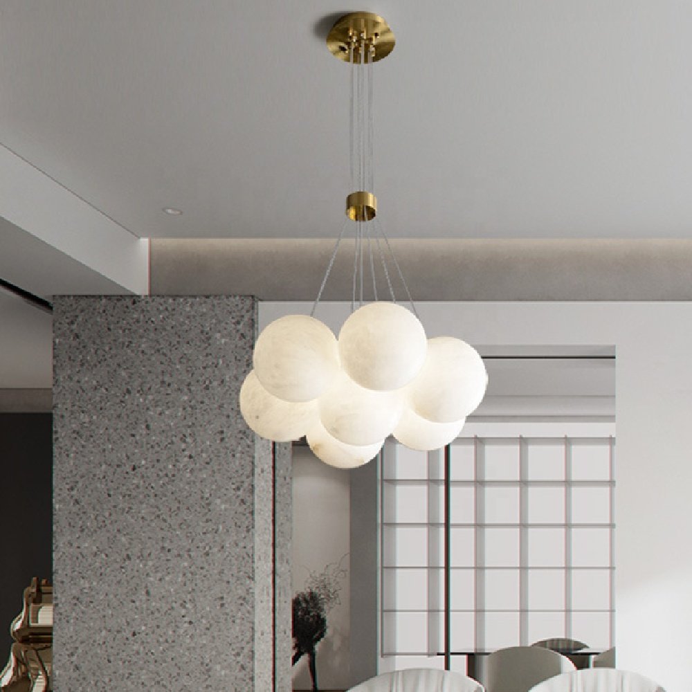 Custom Round Alabaster Ball Stairs Decorative Chandelier Natural Marble Led Chandelier Lighting