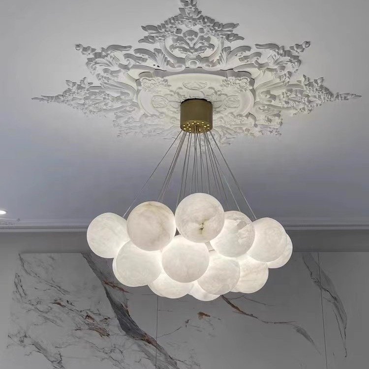 Custom Round Alabaster Ball Stairs Decorative Chandelier Natural Marble Led Chandelier Lighting
