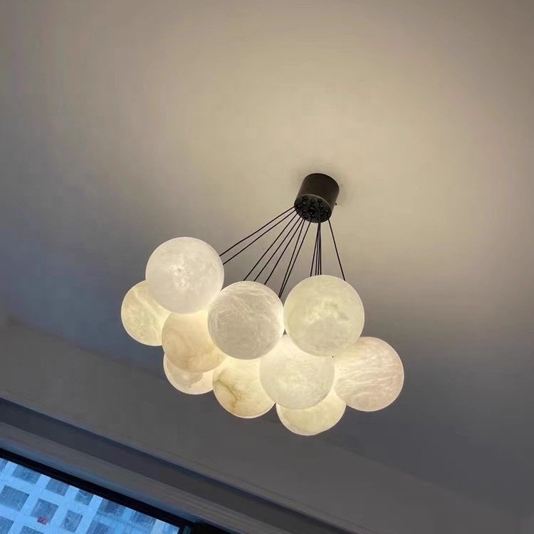 Custom Round Alabaster Ball Stairs Decorative Chandelier Natural Marble Led Chandelier Lighting