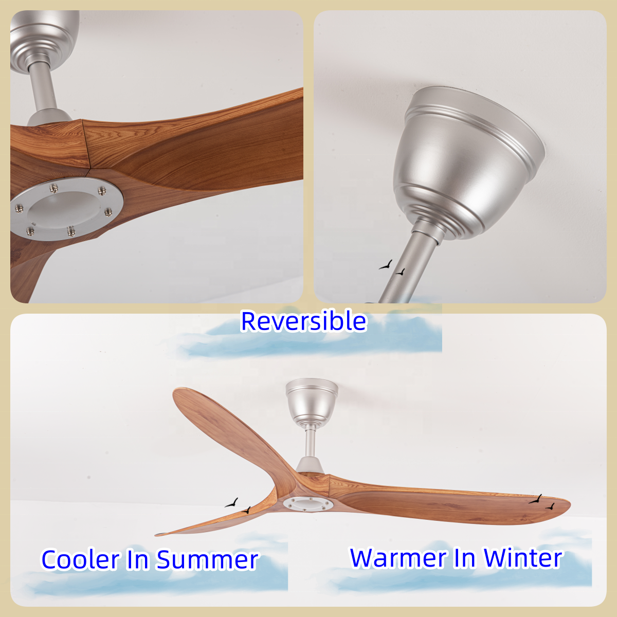 Modern 60" ABS Reversible BLDC Motor Remote Control Silent Ceiling Fans without light