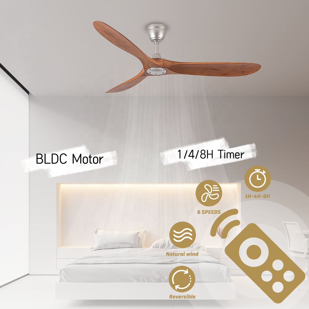 Modern 60" ABS Reversible BLDC Motor Remote Control Silent Ceiling Fans without light