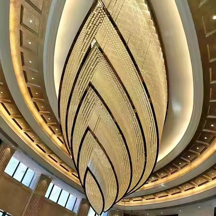 Luxury Hotel Lobby Decorative Gold Led Lights Hotel Ballroom Project Large Flush Mount Ceiling Light Crystal Chandelier