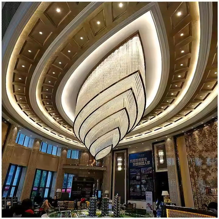 Luxury Hotel Lobby Decorative Gold Led Lights Hotel Ballroom Project Large Flush Mount Ceiling Light Crystal Chandelier