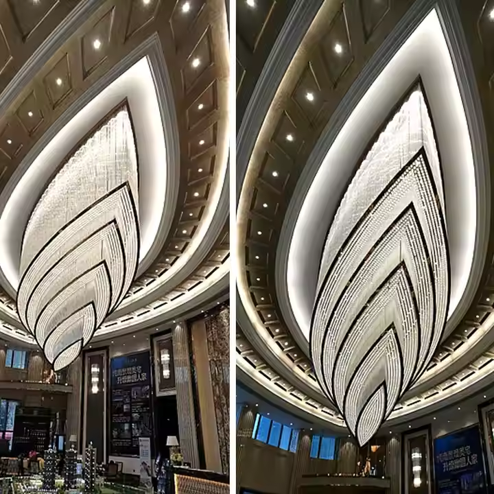 Luxury Hotel Lobby Decorative Gold Led Lights Hotel Ballroom Project Large Flush Mount Ceiling Light Crystal Chandelier