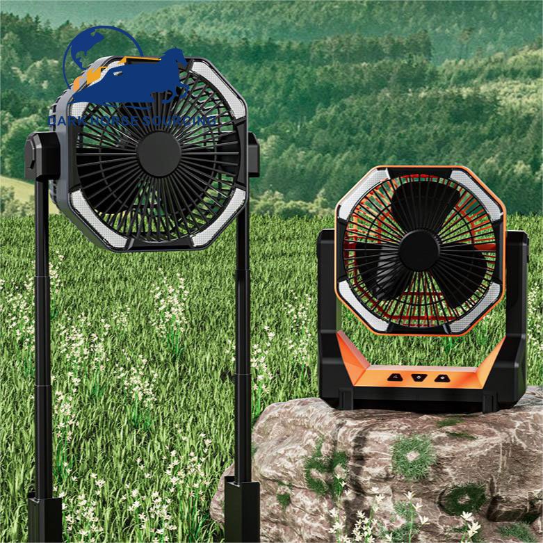8000mah Rechargeable Battery Powered retractable outdoor camping Standing/ceiling fan with lighting