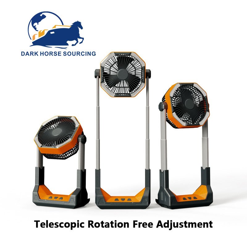 8000mah Rechargeable Battery Powered retractable outdoor camping Standing/ceiling fan with lighting