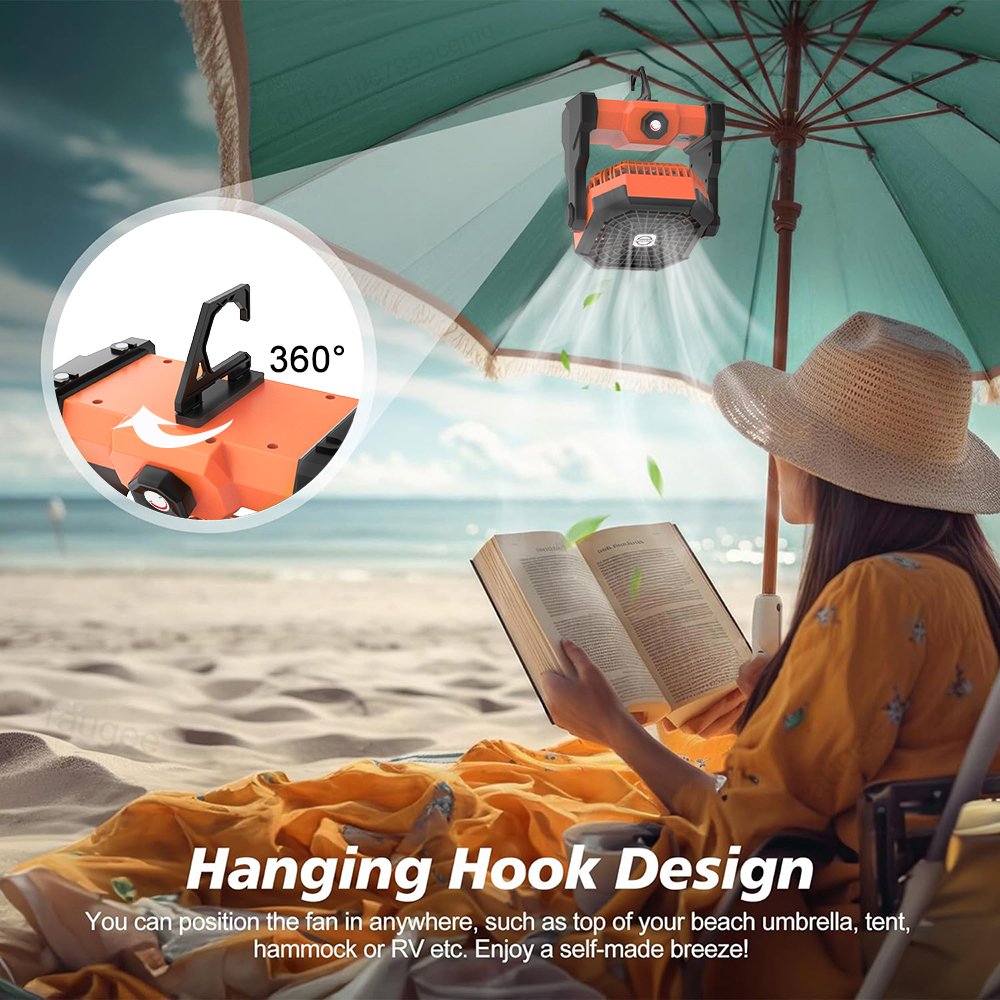 Camping Fan Rechargeable Desktop Portable Air Circulator Wireless Ceiling Fan with LED Lighting 270 ° Head Rotation Electric Fan