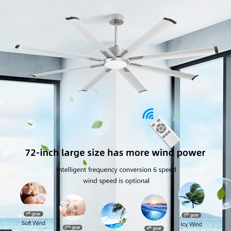 Modern 72 inch lamp fans industrial style LED copper mute DC motor remote control ceiling fan with light