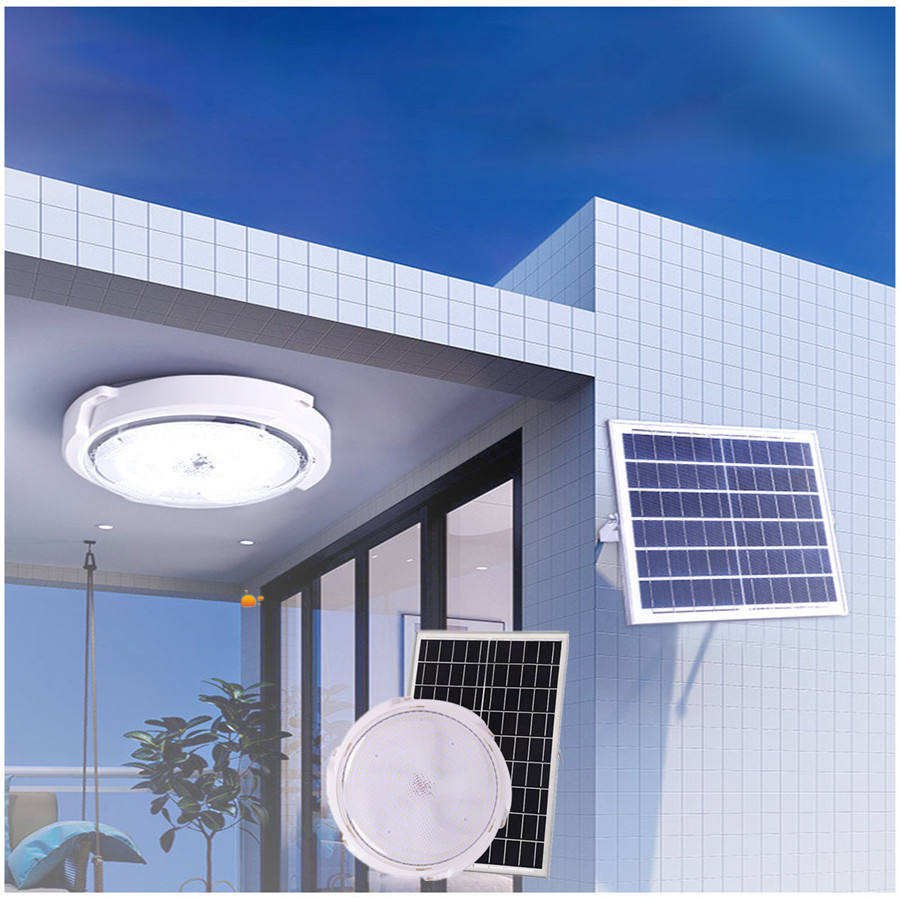 LED Solar Flat Ceiling Light Porch Decorative Solar Circular Lamp Waterproof Outdoor Solar Lights With Remote Control