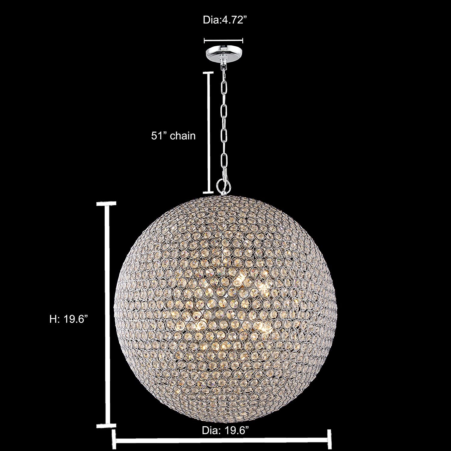 Glittering Glam Crystal Ball Hanging Chandelier Adjustable Ceiling Light with Crystal Shade Dining Room Light for Living Room