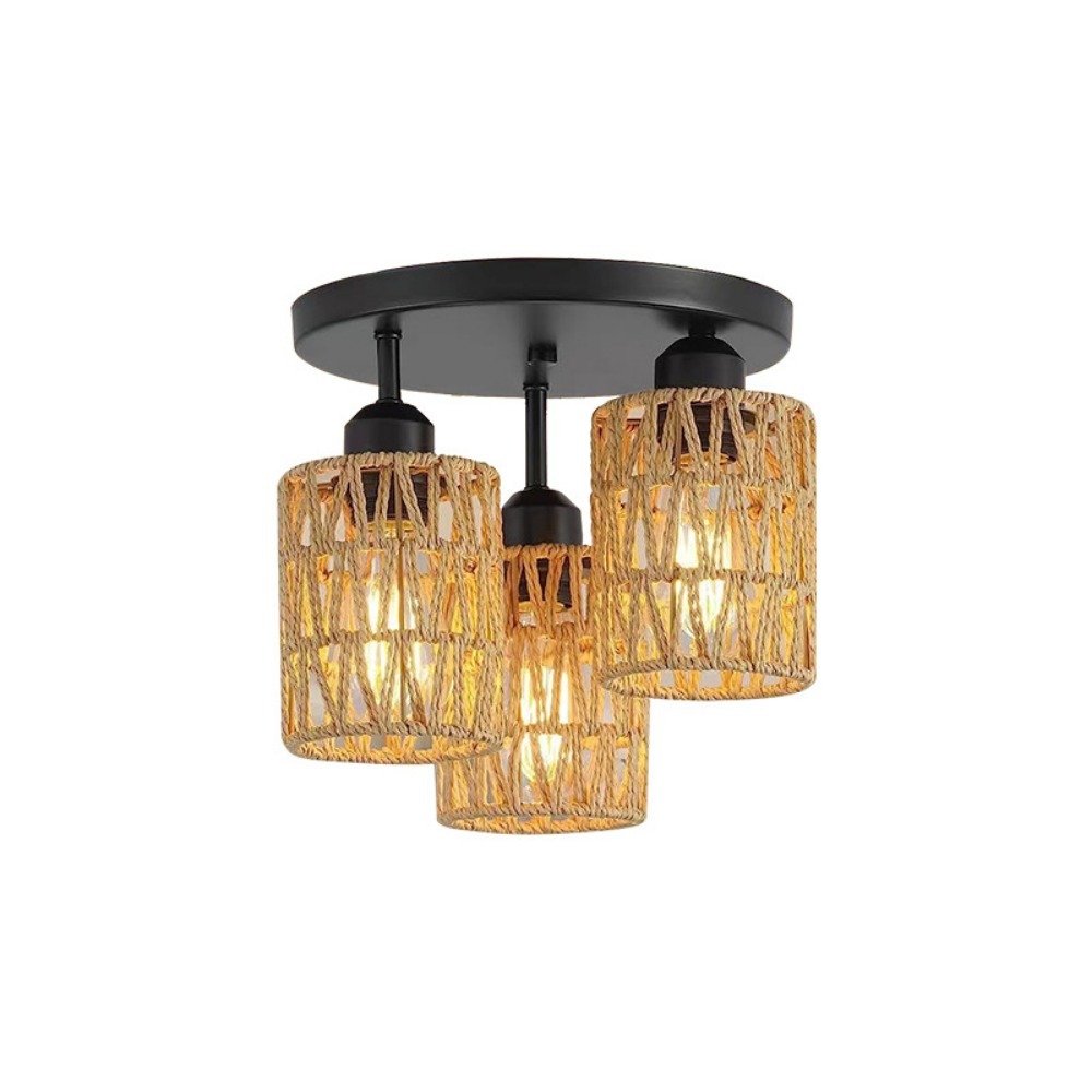 Hanging Ceiling Outdoor Patio Decor Wicker Table Lantern Waterproof Rattan Light for Patio Lawn Yard Garden Woven Lampshade