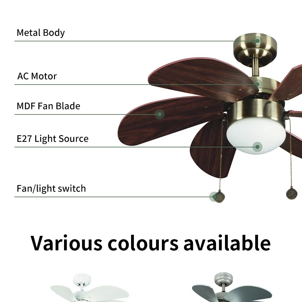 Customizable American Style 6 Blade Remote Control Modern Led Ceiling Fans With Light Black