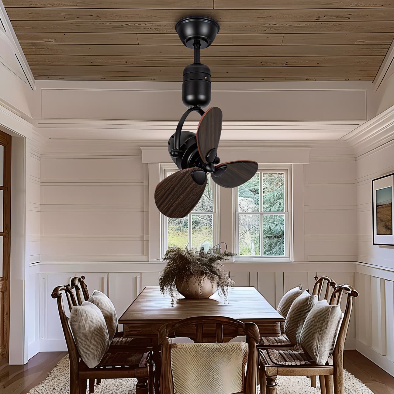 ECO 16 inch wooden blade black small Moving head ceiling fan strong wind silent for study kitchen bar use with remote control