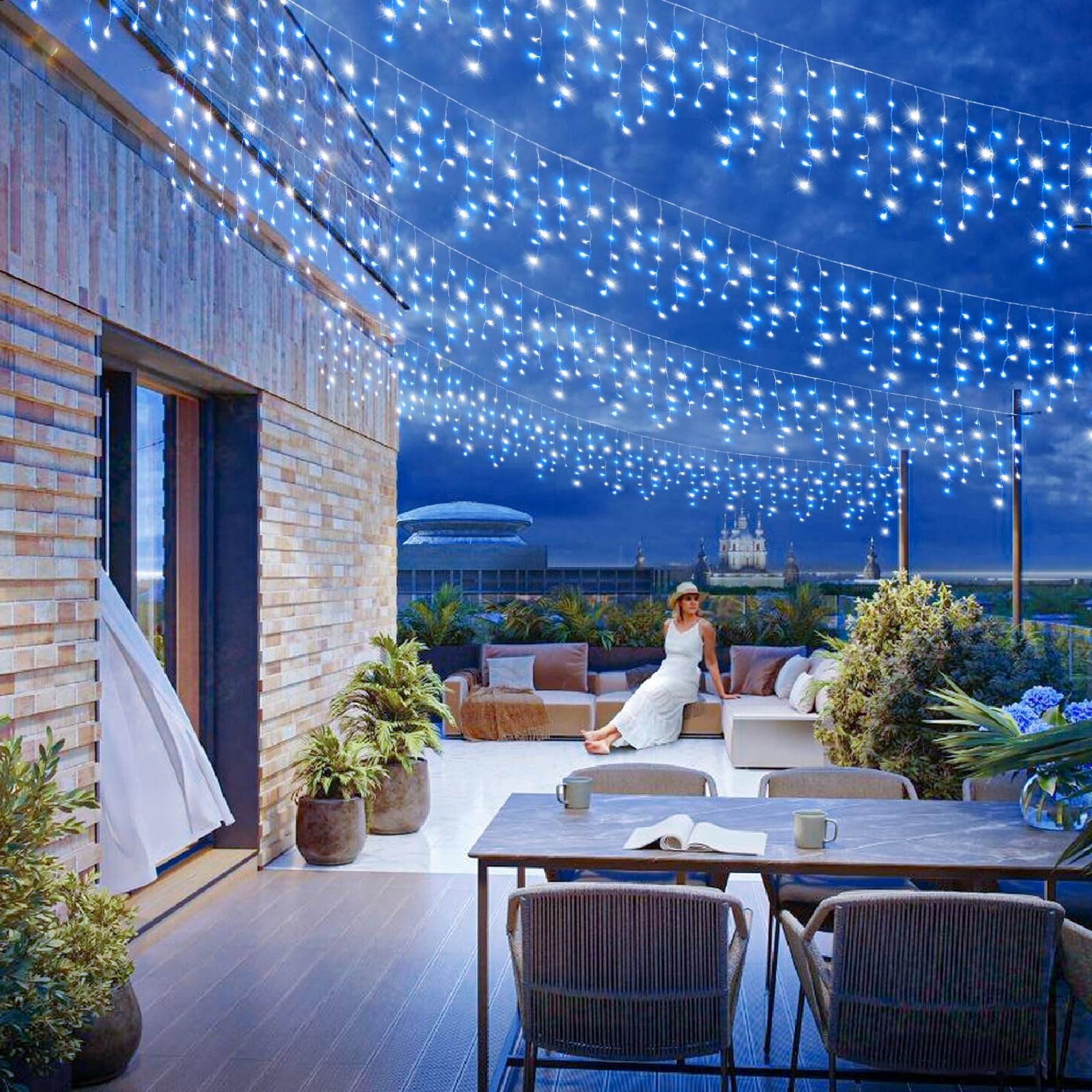 Low voltage LED Icicle String Lights Christmas Short Curtain Fairy Hanging Ceiling Extendable Lights for Wedding Balcony Doorway