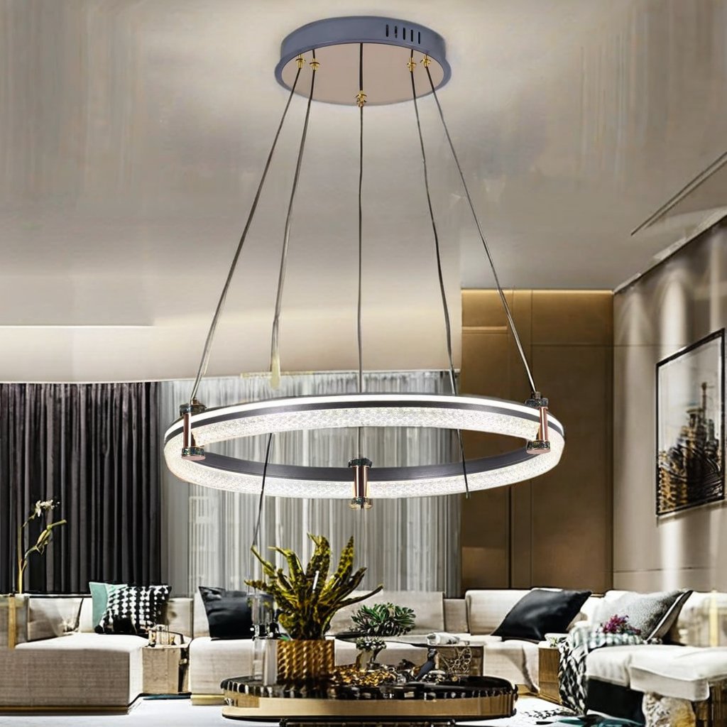 Post-Modern Luxury 2-Layer LED Pendant Light Black Gold Circle Ring Chandelier Spot Light Modern Design Home Hanging Room AC