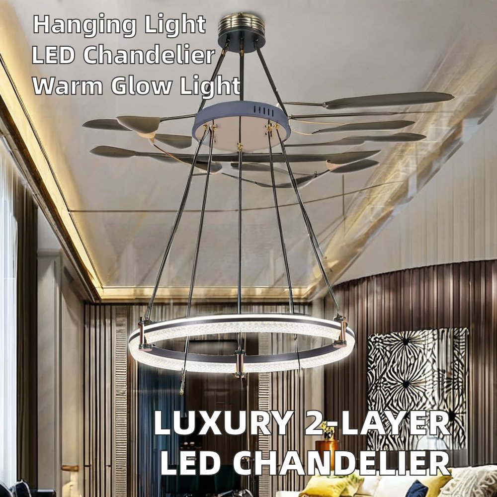 Post-Modern Luxury 2-Layer LED Pendant Light Black Gold Circle Ring Chandelier Spot Light Modern Design Home Hanging Room AC