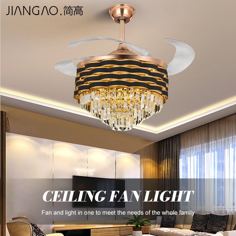 Decorative Light Led Ceiling Fan Lamp Mute Design Luxury Pure Cooper DC Motor Retractable Invisible 42 Inch Modern 80 ABS 30000