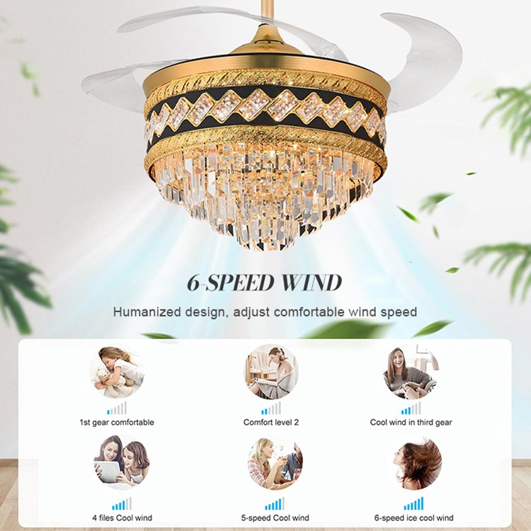Decorative Light Led Ceiling Fan Lamp Mute Design Luxury Pure Cooper DC Motor Retractable Invisible 42 Inch Modern 80 ABS 30000