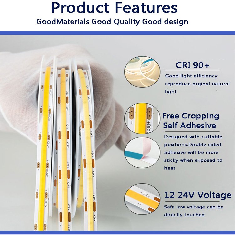 Strip Light Factory 320LEDs White Lighting Tape Bedroom Ceiling Office 12V 24V 8mm Flex COB LED Strip Light