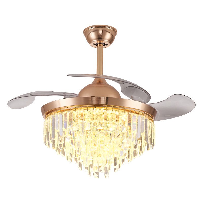 2023 new model retractable fandelier ceiling fan 42 inch Chandelier fan Ceiling fan light crystal with remote