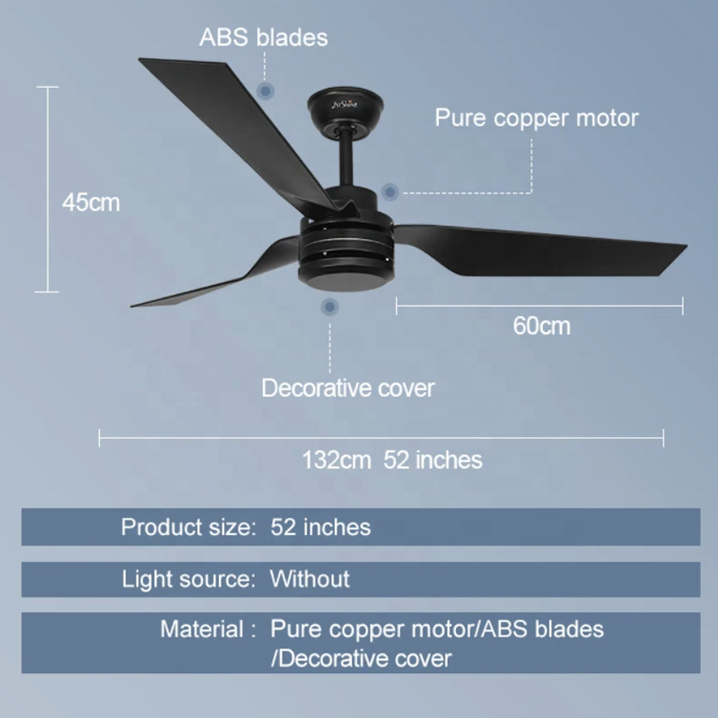 High airflow commercial home office 52" BLDC remote control cooling electric ceiling fan