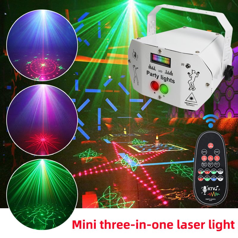 Sound Activated Mini 3 in 1 DJ Strobe Lights lazer luces led dj disco light party ceiling lights for Karaoke Nightclub