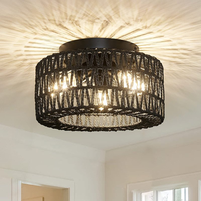 Rattan lamp 3 Light Bulbs Indoor Outdoor Ceiling Light Hanging LED Pendant Lamp Fixtures Rattan Woven Home Bedroom Decors